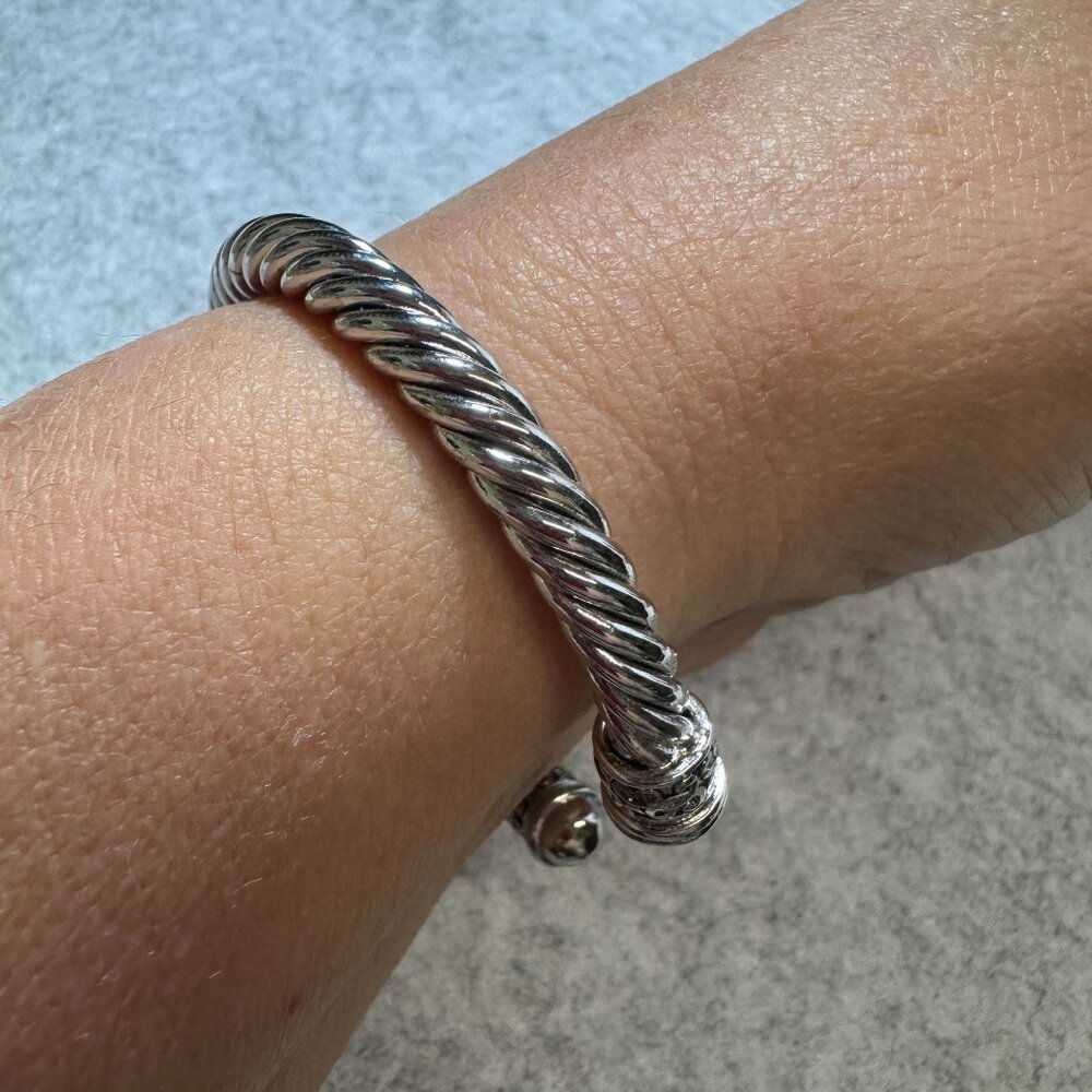 Silver-Plated Twisted Cuff Bracelet With Ornate End Caps - Picture 4 of 7